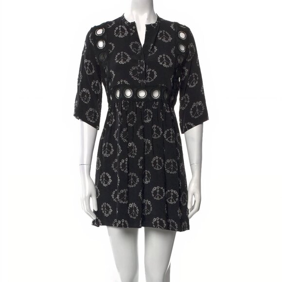 M/L Sandro 100% Silk Peace and Flowers Mini Dress - Picture 1 of 14